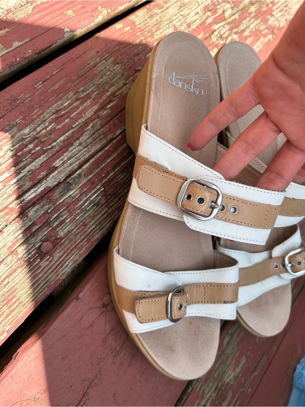 Dansko Tan & Brown Leather Slide Mules with Buckles - Picture 6 of 9